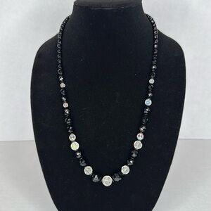 Vintage 1950s Black & Clear Glass Beaded Necklace lot A23
